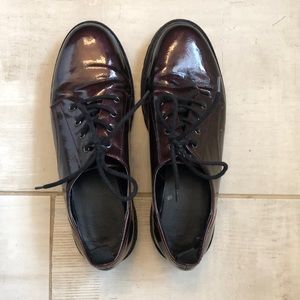 free people burgundy patent leather oxfords, size 8.5